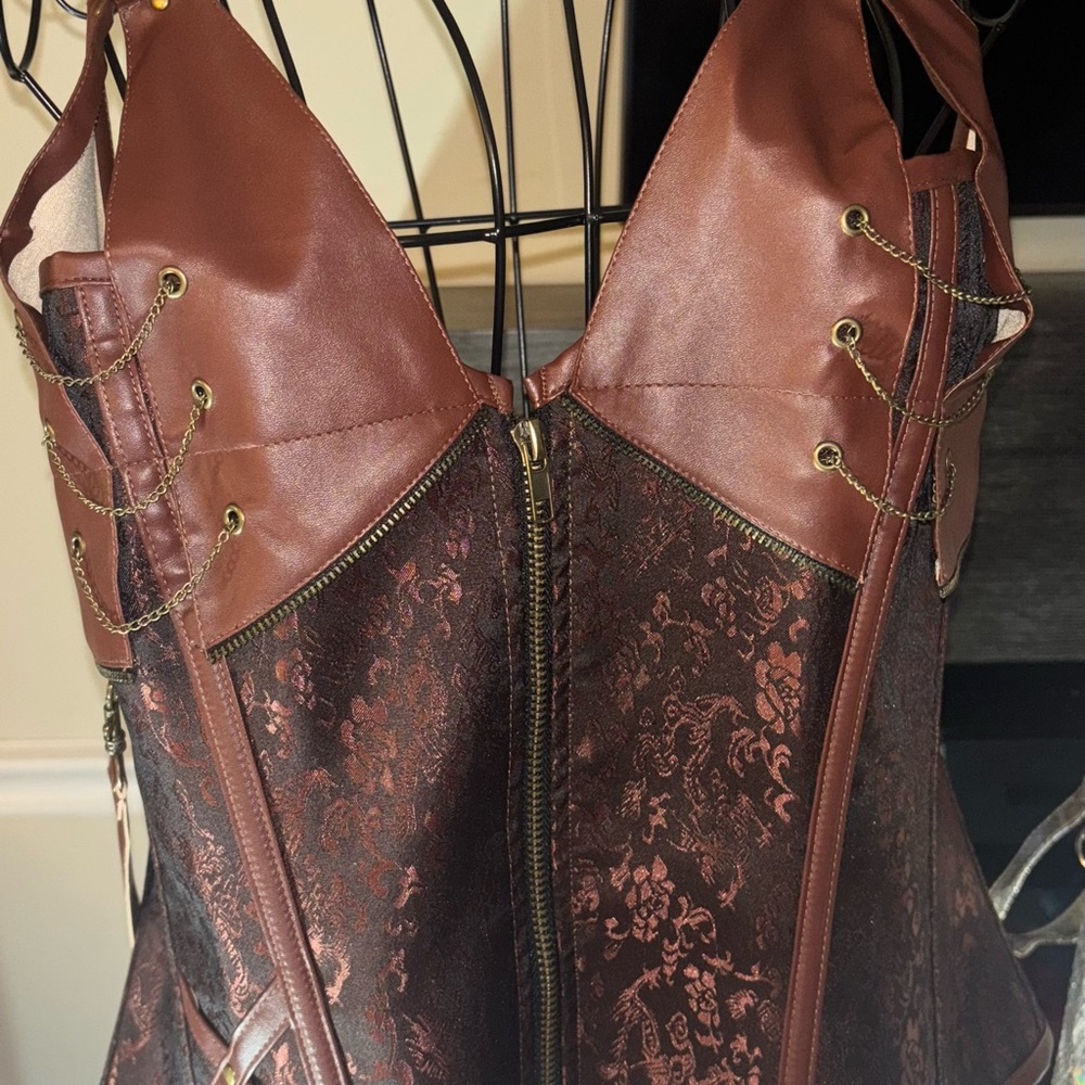 Brown Corset Top with Chain Details